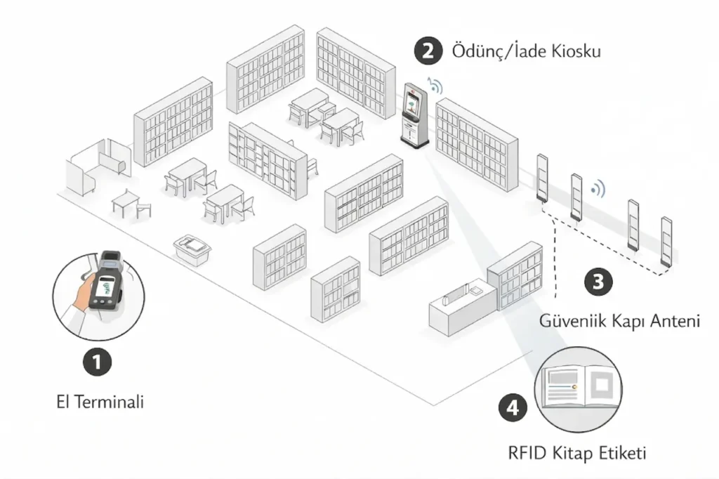 rfid kütüphane sistemi nedir? nasıl çalışır ve ne kazandırır? 2 RFID Kutuphane yerlesim